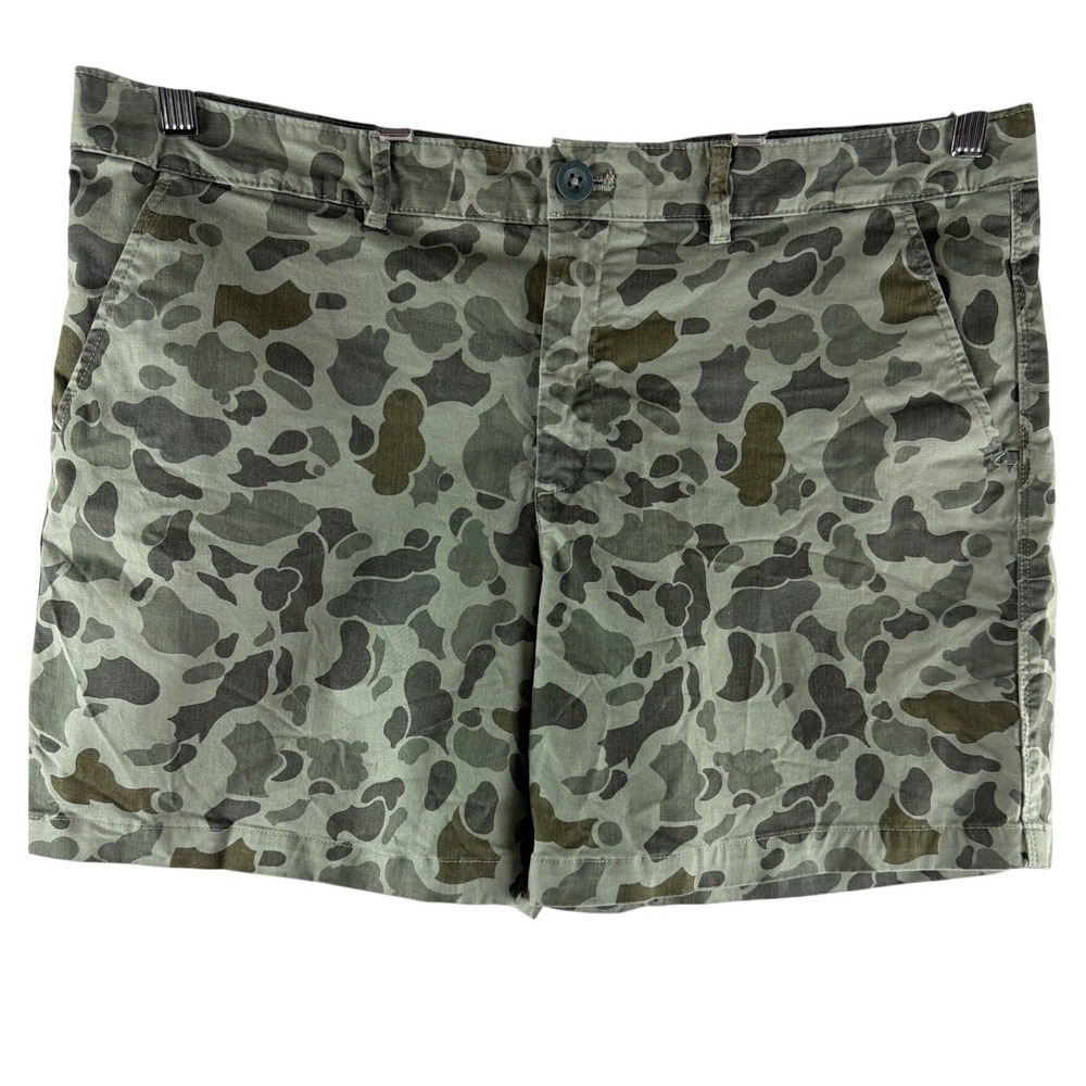 Eddie Bauer Legendwash Camo Boyfriend Midrise Shorts Green Grey Sz 14 Stretch